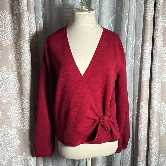 Madewell Texture & Thread Red Wrap Top | Size Medium - Picture 1 of 6